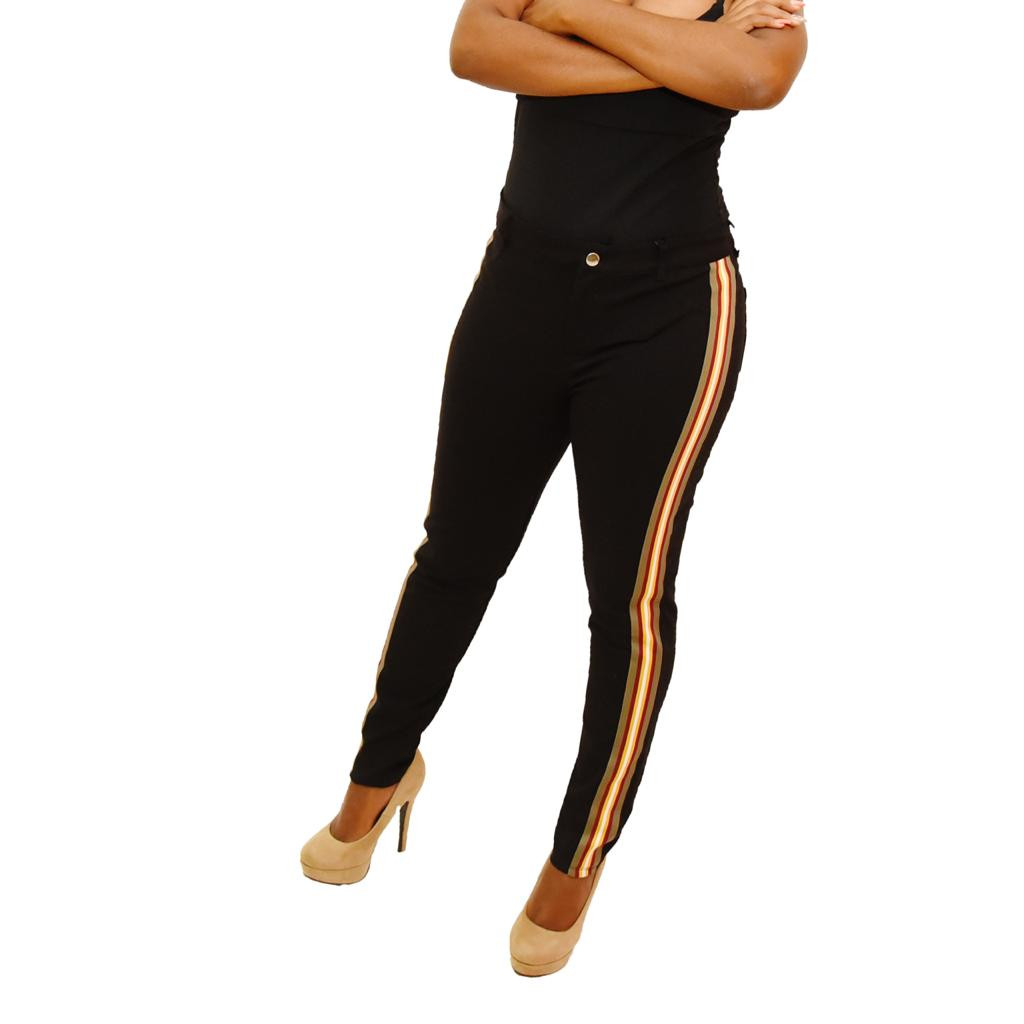 Black Shine Star side strip long pants Size L: $75.00