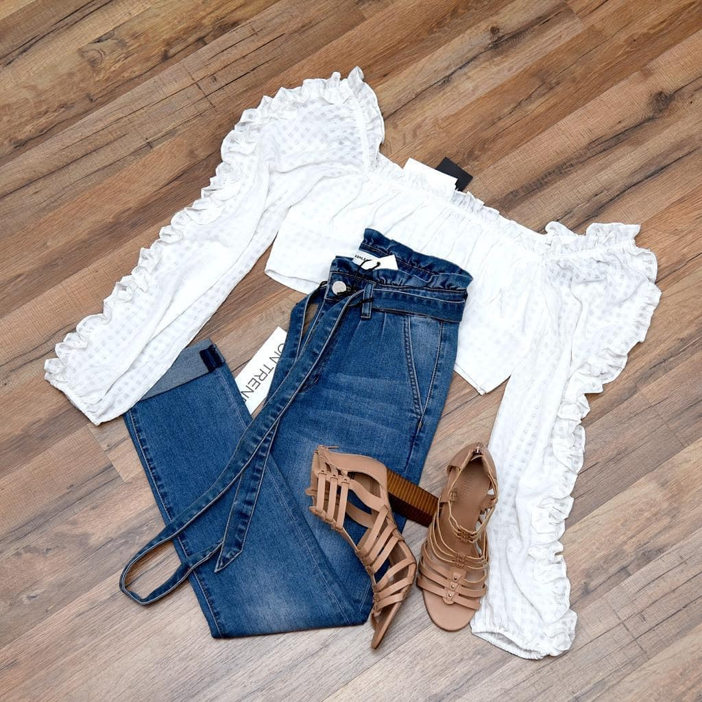 White Long Sleeve Crop Top Size M: $55.00