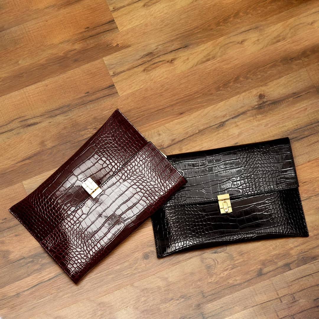 Dark Red  Crocodile Large Clutch